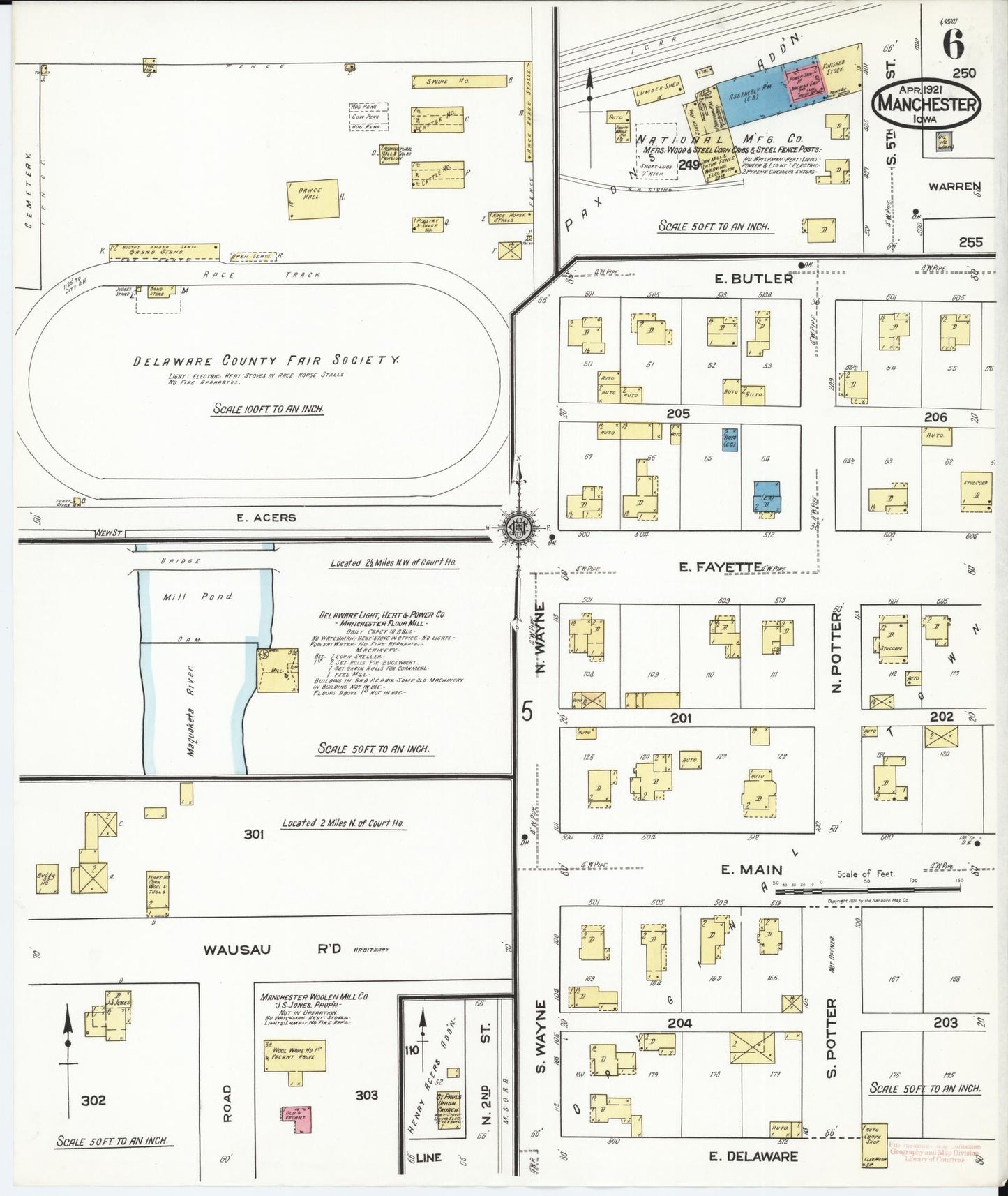 Sanborn Fire Insurance Map from Manchester, Delaware County, Iowa (1921), Sheet #0006 - Complete Map Set gallery image, historic Sanborn map, vintage wall art, Manchester Delaware