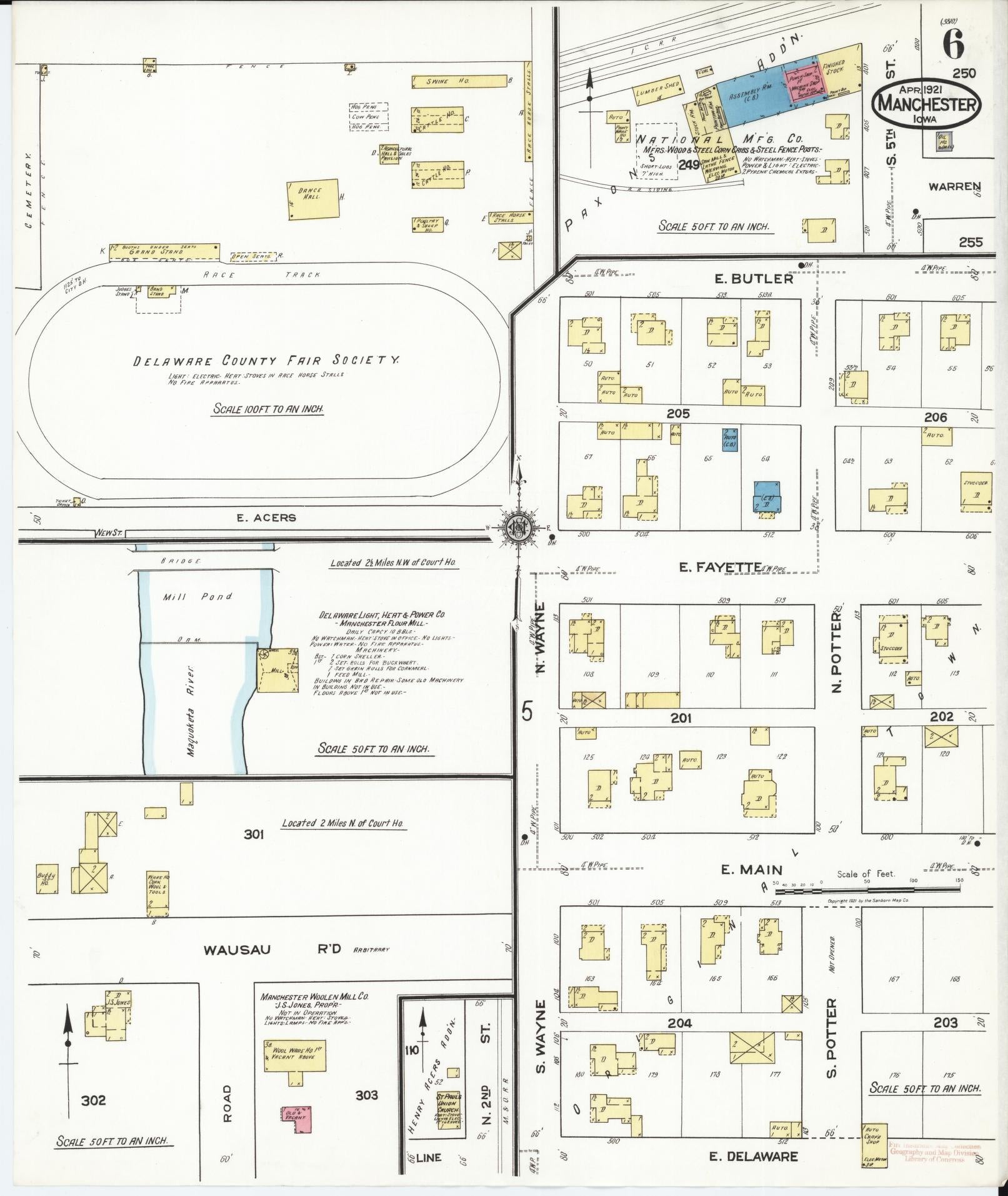 Sanborn Fire Insurance Map from Manchester, Delaware County, Iowa (1921), Sheet #0006 - Complete Map Set gallery image, historic Sanborn map, vintage wall art, Manchester Delaware