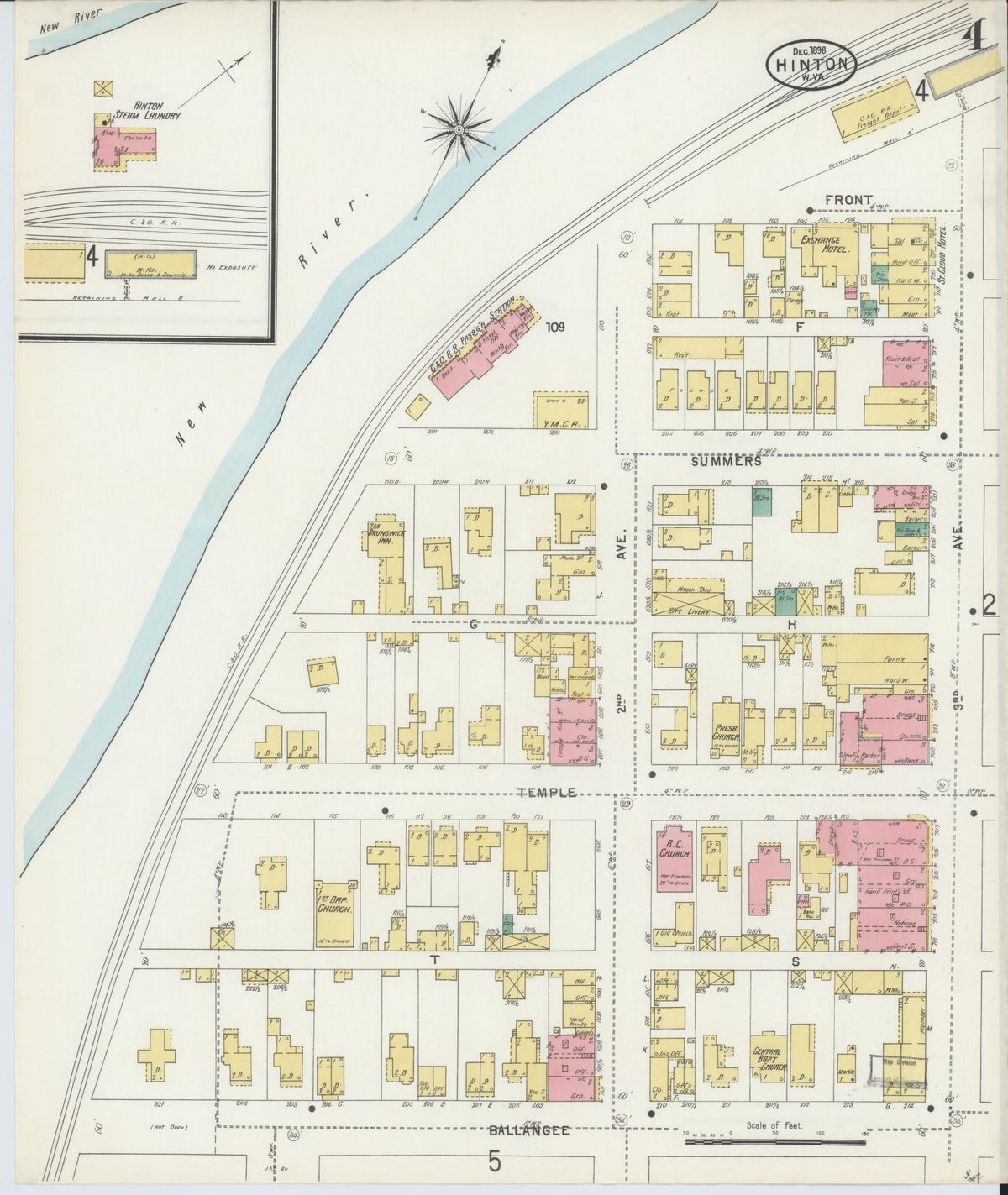 Sanborn Fire Insurance Map from Hinton, Summer County, West Virginia (1898), Sheet #0004 - Complete Map Set gallery image, historic Sanborn map, vintage wall art, West Virginia West Virginia