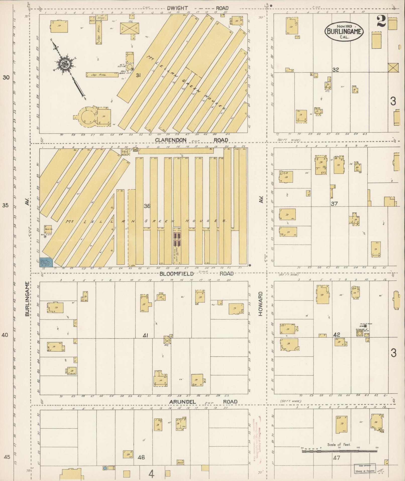 Sanborn Fire Insurance Map from Burlingame, San Mateo County, California (1913), Sheet #0002 - Complete Map Set gallery image, historic Sanborn map, vintage wall art, California California