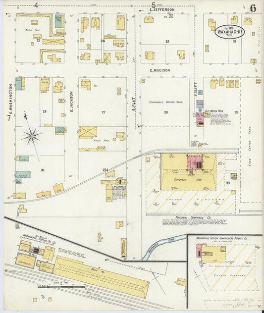 Sanborn Fire Insurance Map from Waxahachie, Ellis County, Texas (1898), Sheet #0006 - Historic Sanborn Fire Insurance Map Print, vintage old map wall art, antique decor, genealogy gift, Texas Texas map