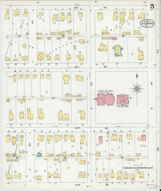 Sanborn Fire Insurance Map from Bedford, Lawrence County, Indiana (1904), Sheet #0005 - Historic Sanborn Fire Insurance Map Print, vintage old map wall art, antique decor, genealogy gift, Indiana Indiana map