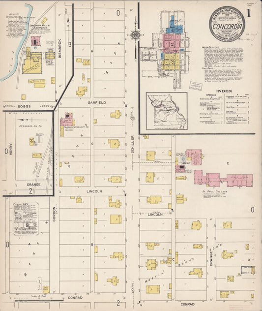 Sanborn Fire Insurance Map from Concordia, Lafayette County, Missouri (1922), Sheet #0001 - Historic Sanborn Fire Insurance Map Print, vintage old map wall art, antique decor, genealogy gift, Missouri Missouri map