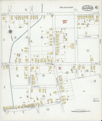 Sanborn Fire Insurance Map from Goldsboro, Wayne County, North Carolina (1918), Sheet #0006 - Historic Sanborn Fire Insurance Map Print, vintage old map wall art, antique decor, genealogy gift, North Carolina North Carolina map