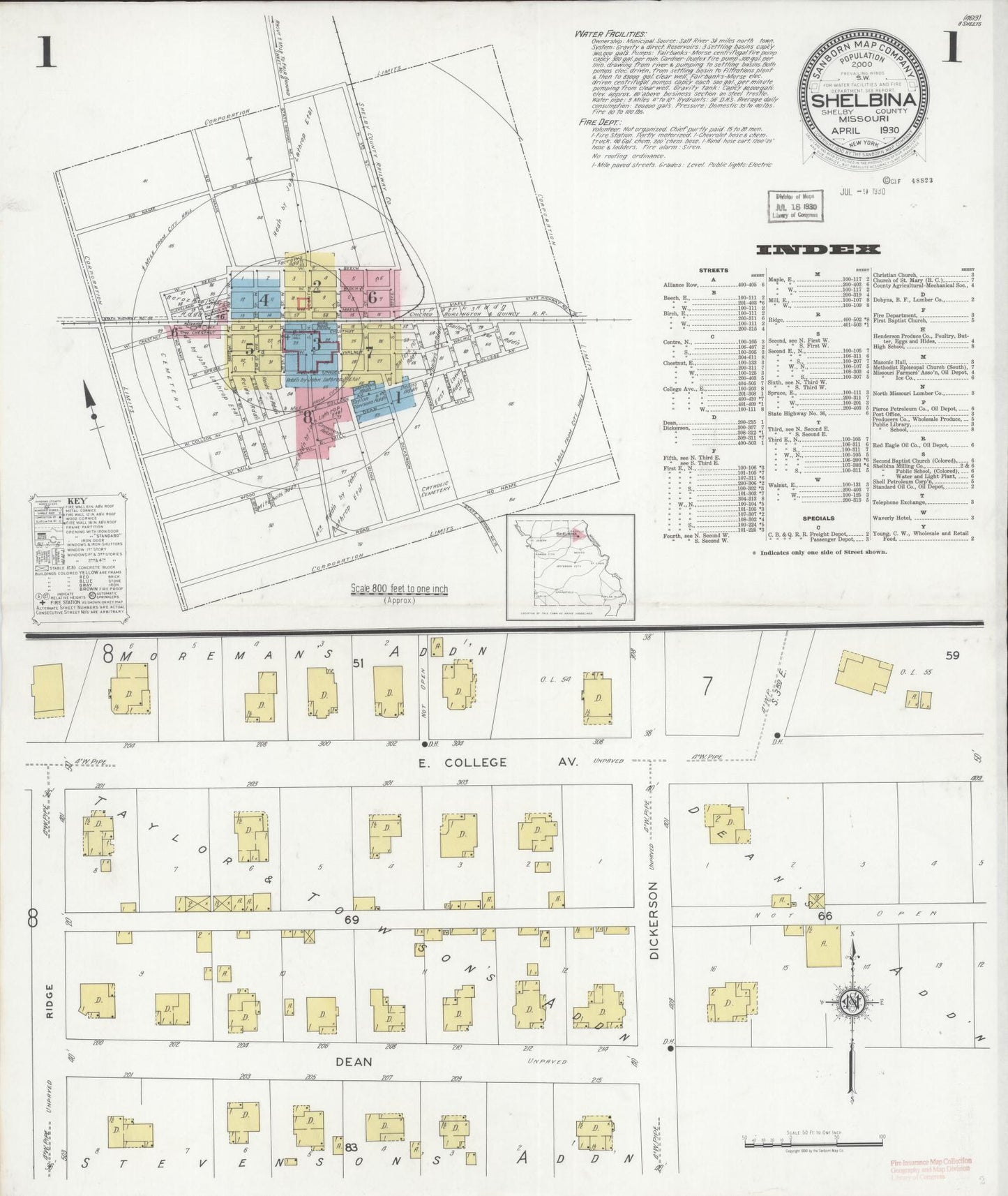 Sanborn Fire Insurance Map from Shelbina, Shelby County, Missouri (1930), Sheet #0001 - Complete Map Set gallery image, historic Sanborn map, vintage wall art, Missouri Missouri
