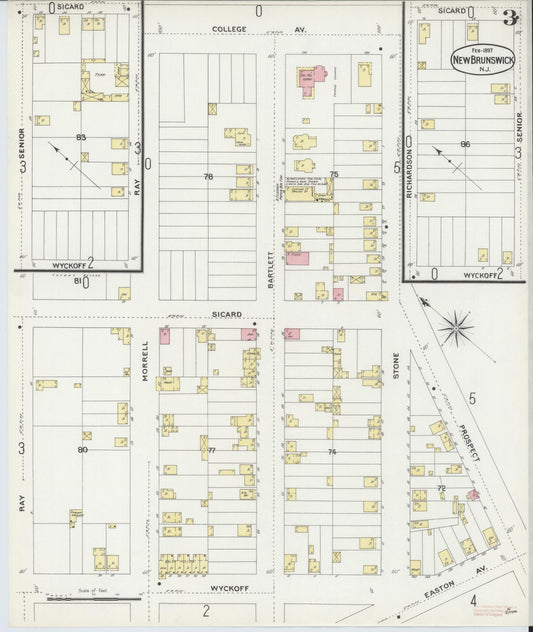 Sanborn Fire Insurance Map from New Brunswick, Middlesex County, New Jersey (1897), Sheet #0003 - Historic Sanborn Fire Insurance Map Print, vintage old map wall art, antique decor, genealogy gift, New Jersey New Jersey map