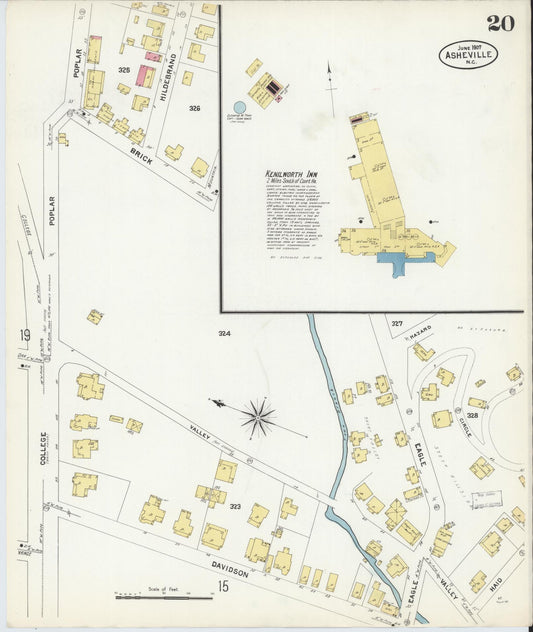 Sanborn Fire Insurance Map from Asheville, Buncombe County, North Carolina (1907), Sheet #0020 - Historic Sanborn Fire Insurance Map Print, vintage old map wall art, antique decor, genealogy gift, North Carolina North Carolina map