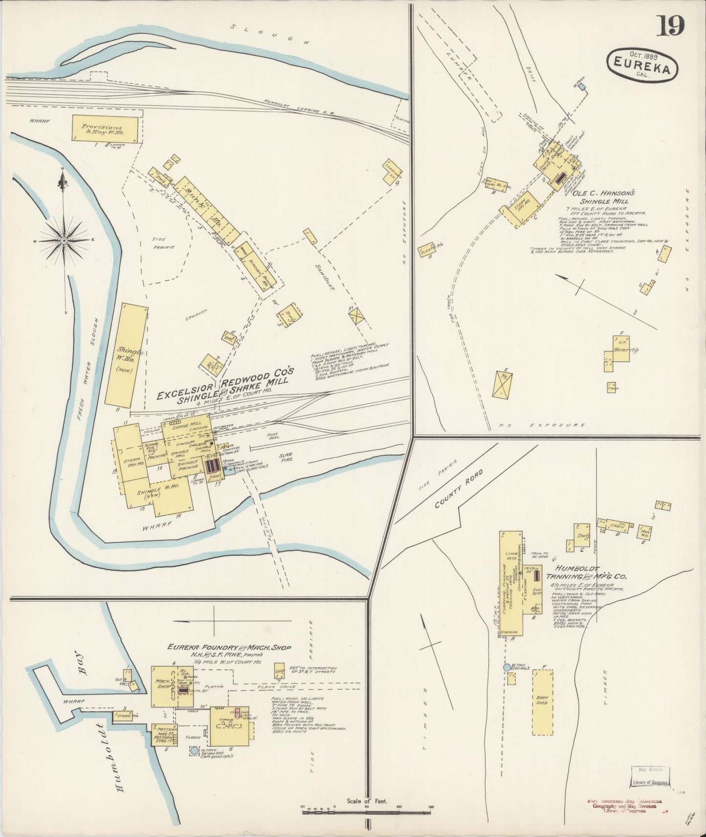 Sanborn Fire Insurance Map from Eureka, Humboldt County, California (1889), Sheet #0019 - Historic Sanborn Fire Insurance Map Print, vintage old map wall art, antique decor, genealogy gift, California California map