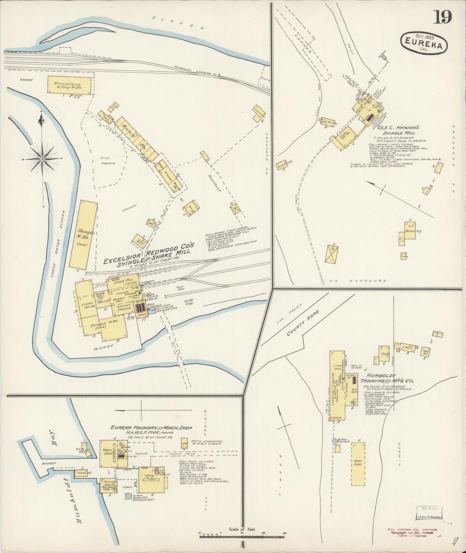 Sanborn Fire Insurance Map from Eureka, Humboldt County, California (1889), Sheet #0019 - Historic Sanborn Fire Insurance Map Print, vintage old map wall art, antique decor, genealogy gift, California California map