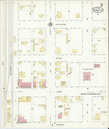 Sanborn Fire Insurance Map from Hempstead, Waller County, Texas (1912), Sheet #0003 - Historic Sanborn Fire Insurance Map Print, vintage old map wall art, antique decor, genealogy gift, Texas Texas map