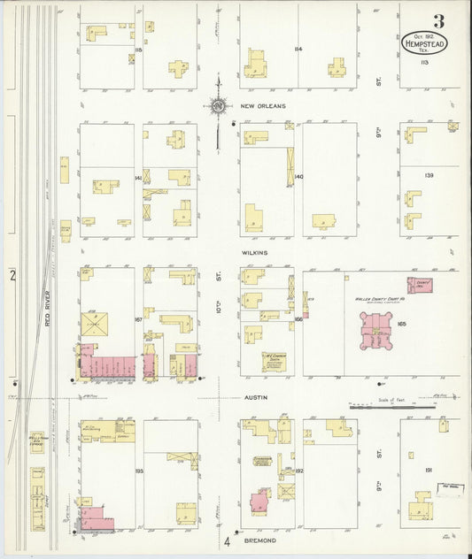 Sanborn Fire Insurance Map from Hempstead, Waller County, Texas (1912), Sheet #0003 - Historic Sanborn Fire Insurance Map Print, vintage old map wall art, antique decor, genealogy gift, Texas Texas map