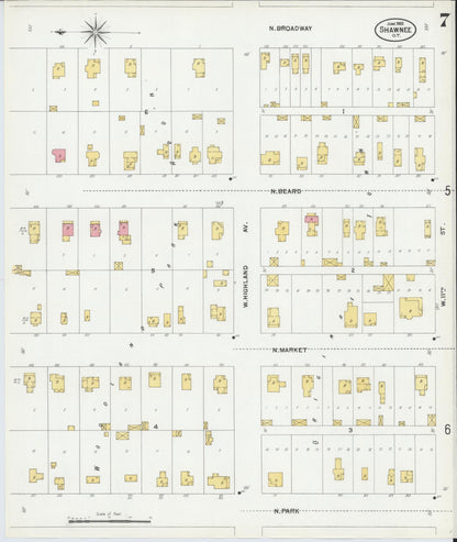 Sanborn Fire Insurance Map from Shawnee, Pottawatomie County, Oklahoma (1901), Sheet #0007 - Complete Map Set gallery image, historic Sanborn map, vintage wall art, Oklahoma Oklahoma