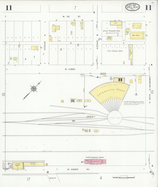 Sanborn Fire Insurance Map from Del Rio, Val Verde County, Texas (1930), Sheet #0011 - Historic Sanborn Fire Insurance Map Print, vintage old map wall art, antique decor, genealogy gift, Texas Texas map