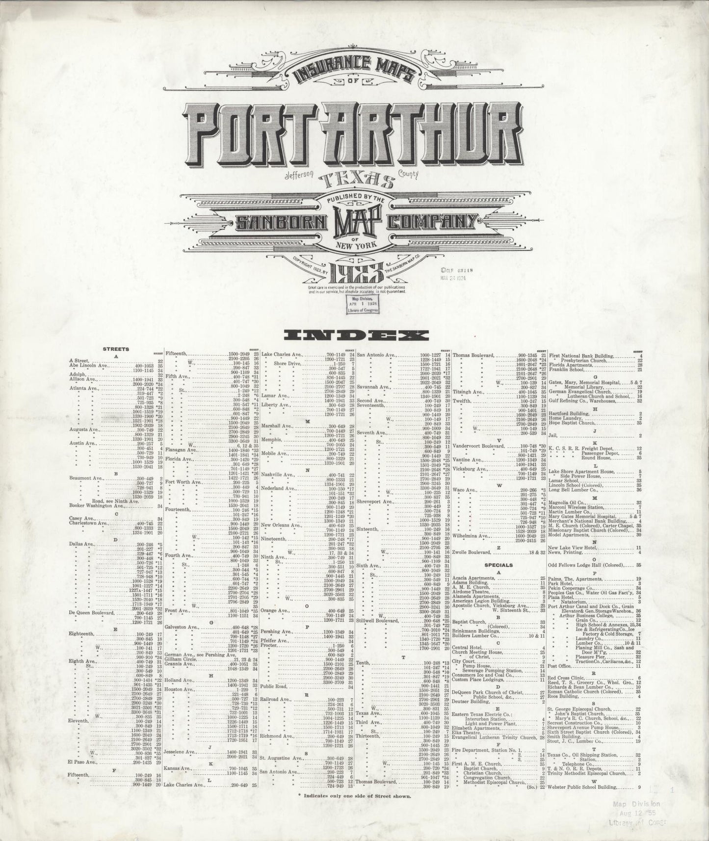 Sanborn Fire Insurance Map from Port Arthur, Jefferson County, Texas (1923), Sheet #0001 - Historic Sanborn Fire Insurance Map Print, vintage old map wall art, antique decor, genealogy gift, Texas Texas map