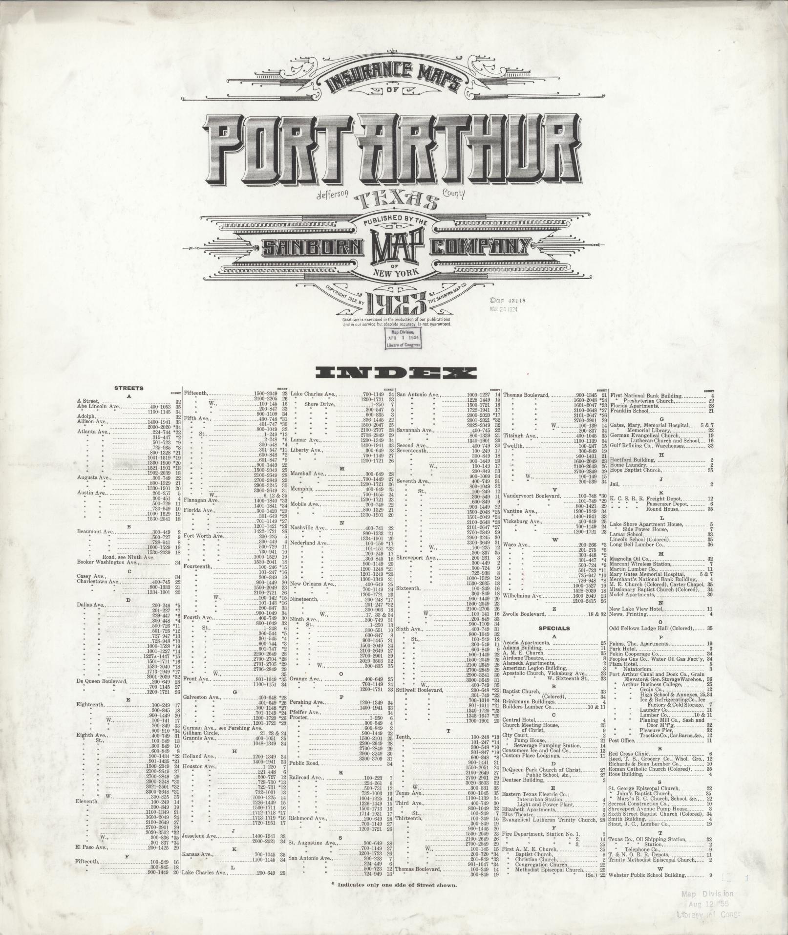 Sanborn Fire Insurance Map from Port Arthur, Jefferson County, Texas (1923), Sheet #0001 - Historic Sanborn Fire Insurance Map Print, vintage old map wall art, antique decor, genealogy gift, Texas Texas map
