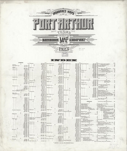Sanborn Fire Insurance Map from Port Arthur, Jefferson County, Texas (1923), Sheet #0001 - Historic Sanborn Fire Insurance Map Print, vintage old map wall art, antique decor, genealogy gift, Texas Texas map