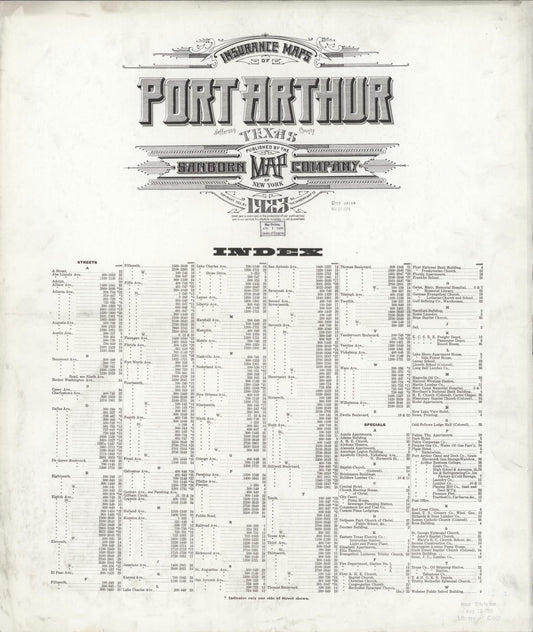 Sanborn Fire Insurance Map from Port Arthur, Jefferson County, Texas (1923), Sheet #0001 - Historic Sanborn Fire Insurance Map Print, vintage old map wall art, antique decor, genealogy gift, Texas Texas map