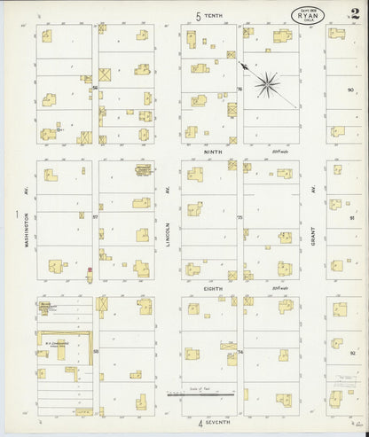 Sanborn Fire Insurance Map from Ryan, Jefferson County, Oklahoma (1908), Sheet #0002 - Complete Map Set gallery image, historic Sanborn map, vintage wall art, Oklahoma Oklahoma