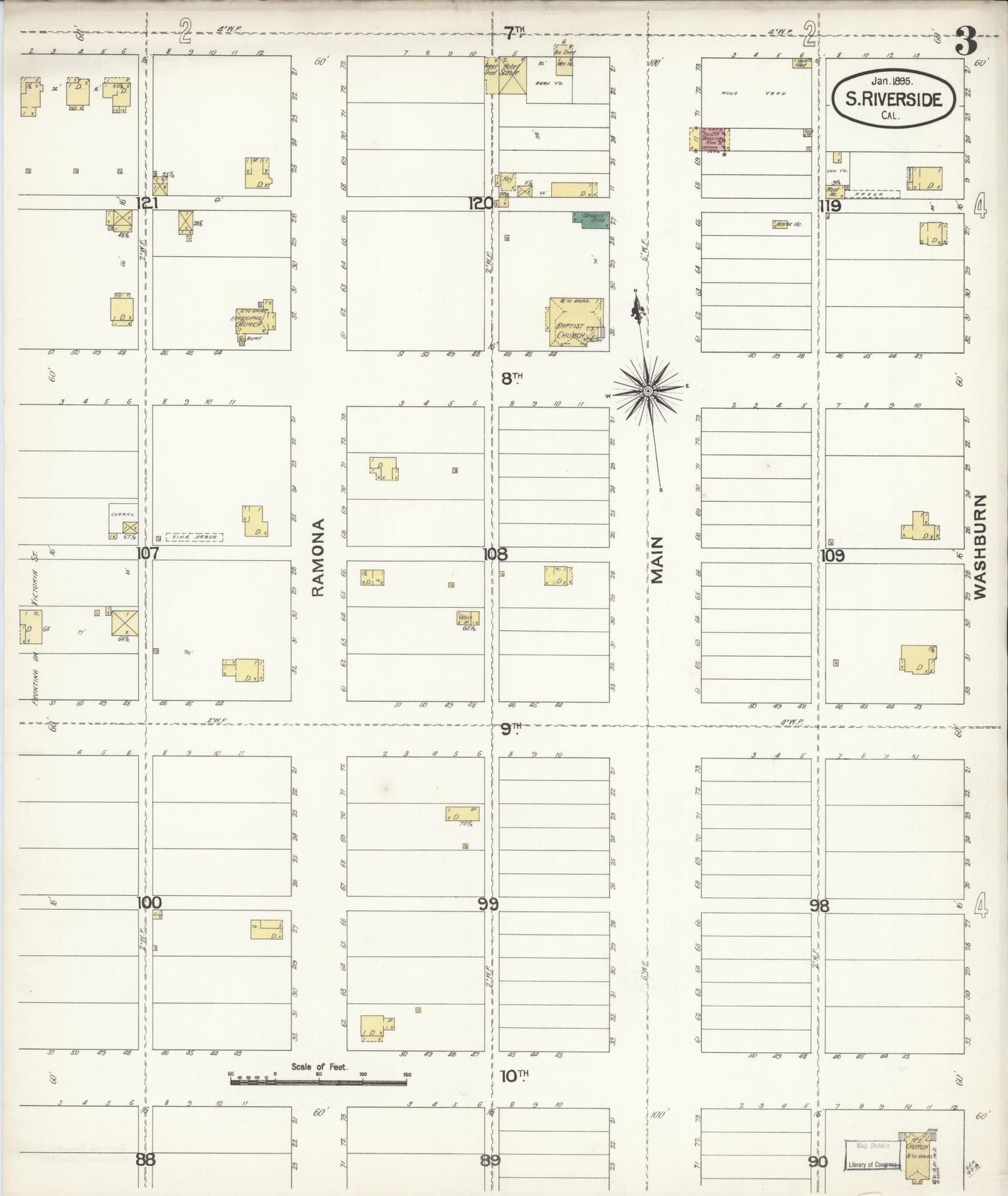 Sanborn Fire Insurance Map from South Riverside, Riverside County, California (1895), Sheet #0003 - Complete Map Set gallery image, historic Sanborn map, vintage wall art, California California