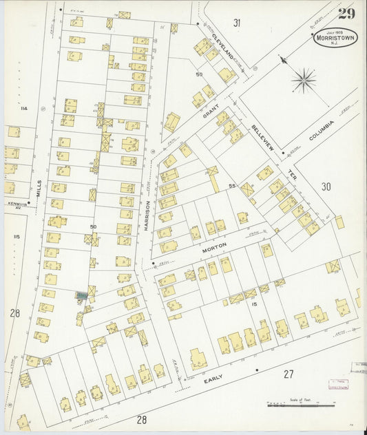 Sanborn Fire Insurance Map from Morristown, Morris County, New Jersey (1909), Sheet #0029 - Historic Sanborn Fire Insurance Map Print, vintage old map wall art, antique decor, genealogy gift, New Jersey New Jersey map