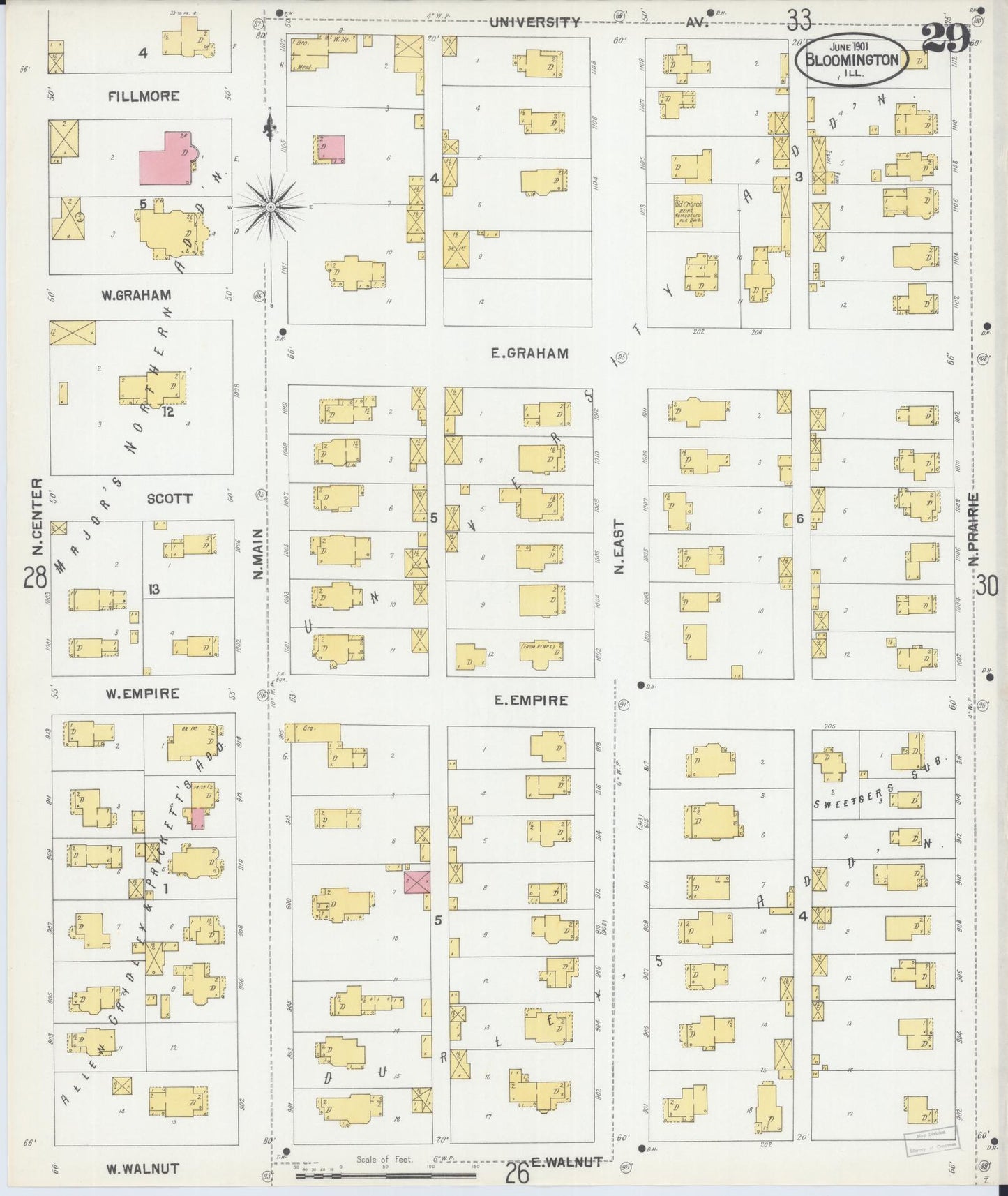 Sanborn Fire Insurance Map from Bloomington, McLean County, Illinois (1901), Sheet #0029 - Complete Map Set gallery image, historic Sanborn map, vintage wall art, Illinois Illinois