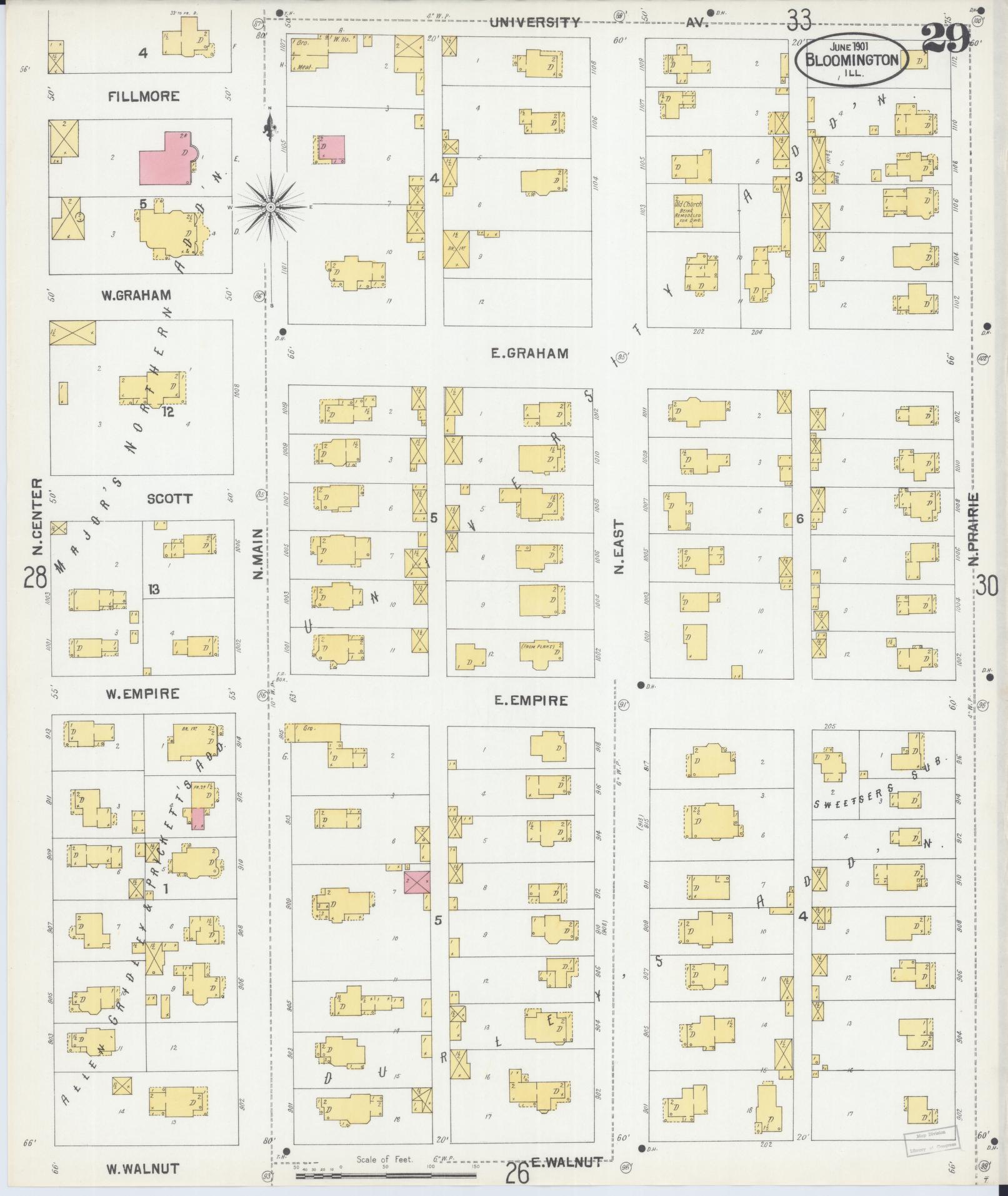 Sanborn Fire Insurance Map from Bloomington, McLean County, Illinois (1901), Sheet #0029 - Complete Map Set gallery image, historic Sanborn map, vintage wall art, Illinois Illinois