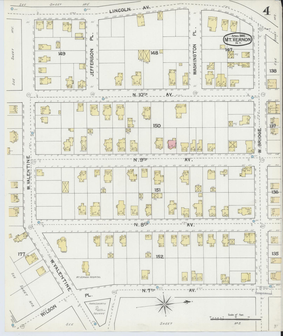 Sanborn Fire Insurance Map from Mount Vernon, Westchester County, New York (1892), Sheet #0004 - Complete Map Set gallery image, historic Sanborn map, vintage wall art, New York New York