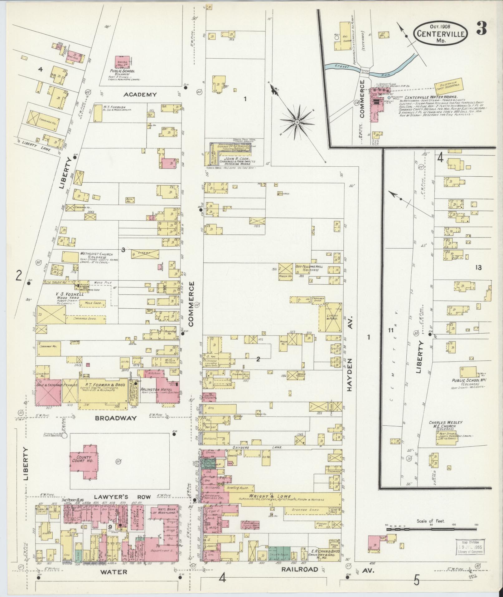 Queen Anne's, Maryland - 1908 - Sanborn Fire Insurance Map, Sheet #0003 - Historic Sanborn Fire Insurance Map Print, Queen Anne's Maryland 1908 0003 vintage old map wall art