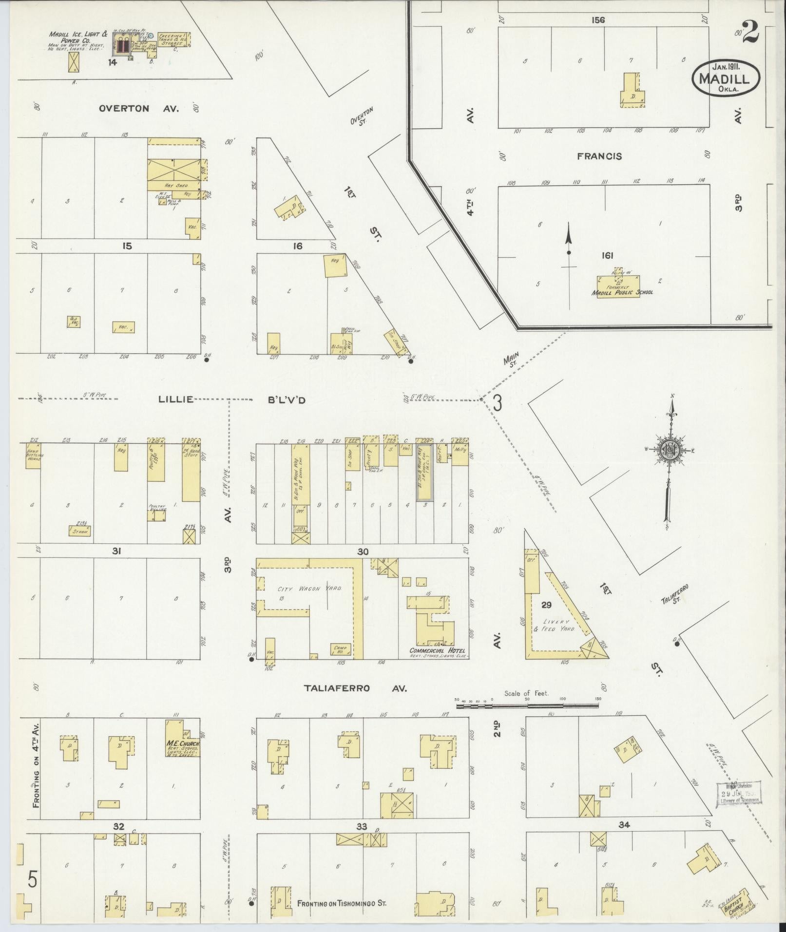 Sanborn Fire Insurance Map from Madill, Marshall County, Oklahoma (1911), Sheet #0002 - Historic Sanborn Fire Insurance Map Print, vintage old map wall art, antique decor, genealogy gift, Oklahoma Oklahoma map
