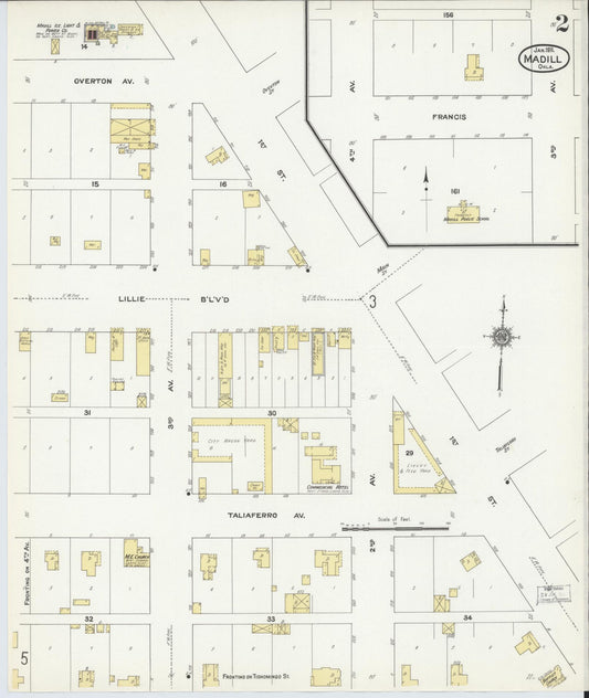 Sanborn Fire Insurance Map from Madill, Marshall County, Oklahoma (1911), Sheet #0002 - Historic Sanborn Fire Insurance Map Print, vintage old map wall art, antique decor, genealogy gift, Oklahoma Oklahoma map
