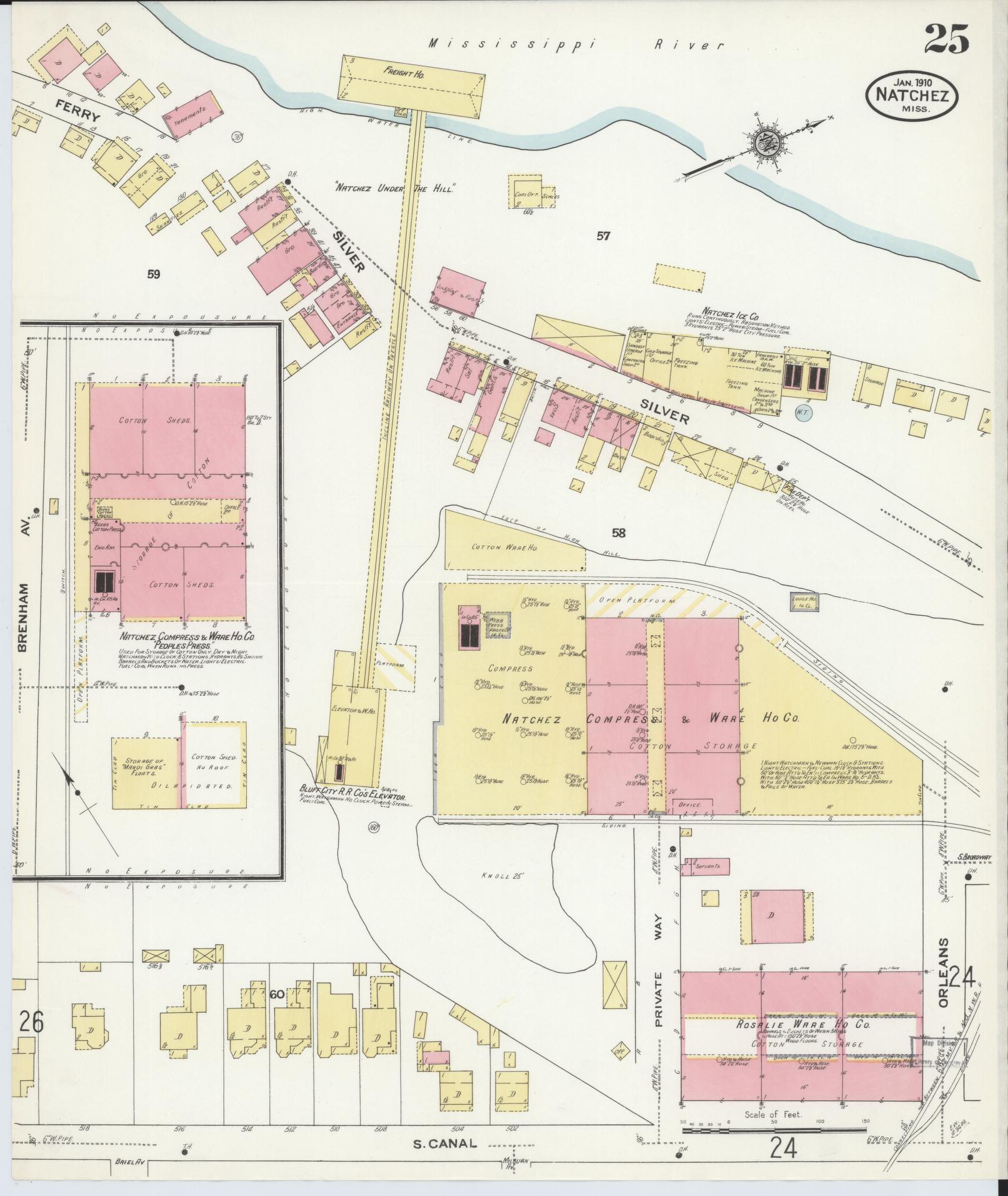 Sanborn Fire Insurance Map from Natchez, Adams County, Mississippi (1910), Sheet #0025 - Complete Map Set gallery image, historic Sanborn map, vintage wall art, Mississippi Mississippi