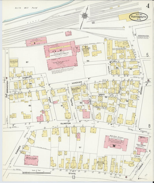 Sanborn Fire Insurance Map from Portsmouth, Rockingham County, New Hampshire (1910), Sheet #0004 - Historic Sanborn Fire Insurance Map Print, vintage old map wall art, antique decor, genealogy gift, New Hampshire New Hampshire map