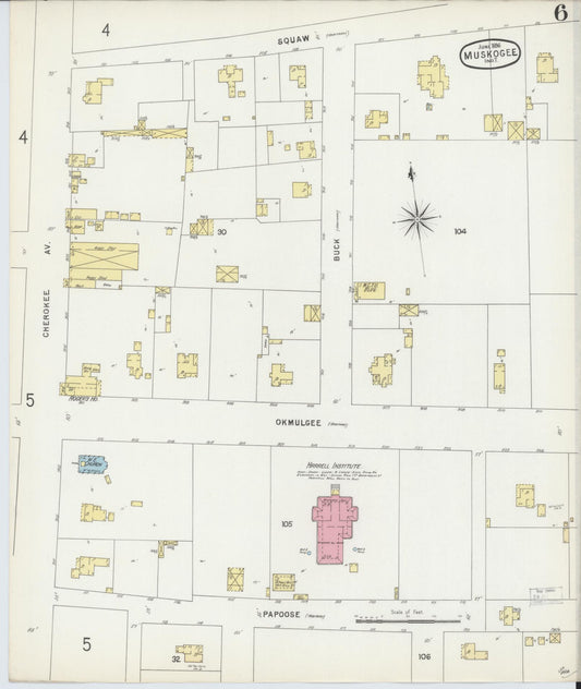 Sanborn Fire Insurance Map from Muskogee, Muskogee County, Oklahoma (1896), Sheet #0006 - Historic Sanborn Fire Insurance Map Print, vintage old map wall art, antique decor, genealogy gift, Oklahoma Oklahoma map