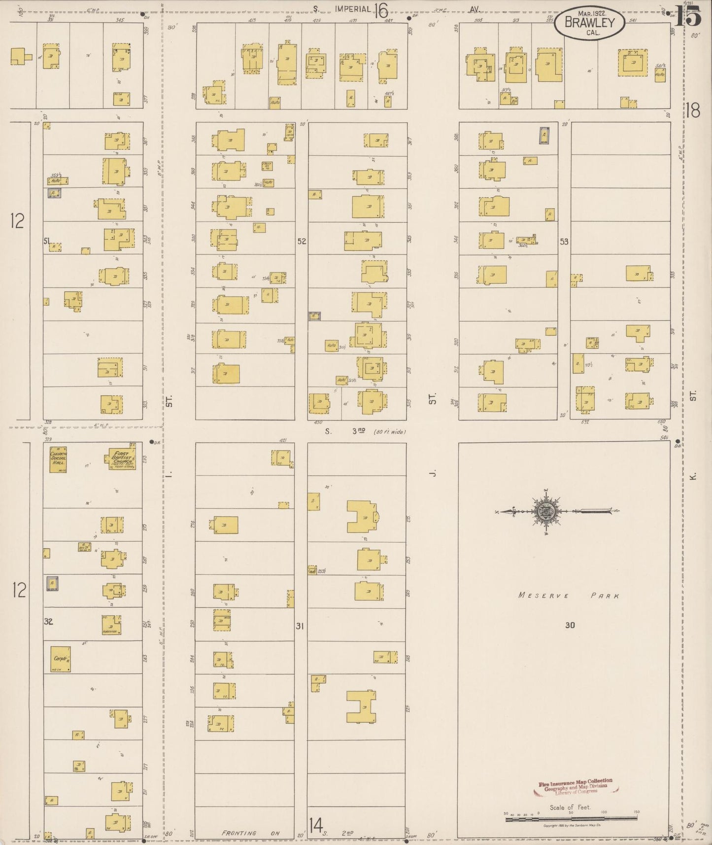 Sanborn Fire Insurance Map from Brawley, Imperial County, California (1922), Sheet #0015 - Historic Sanborn Fire Insurance Map Print, vintage old map wall art, antique decor, genealogy gift, California California map