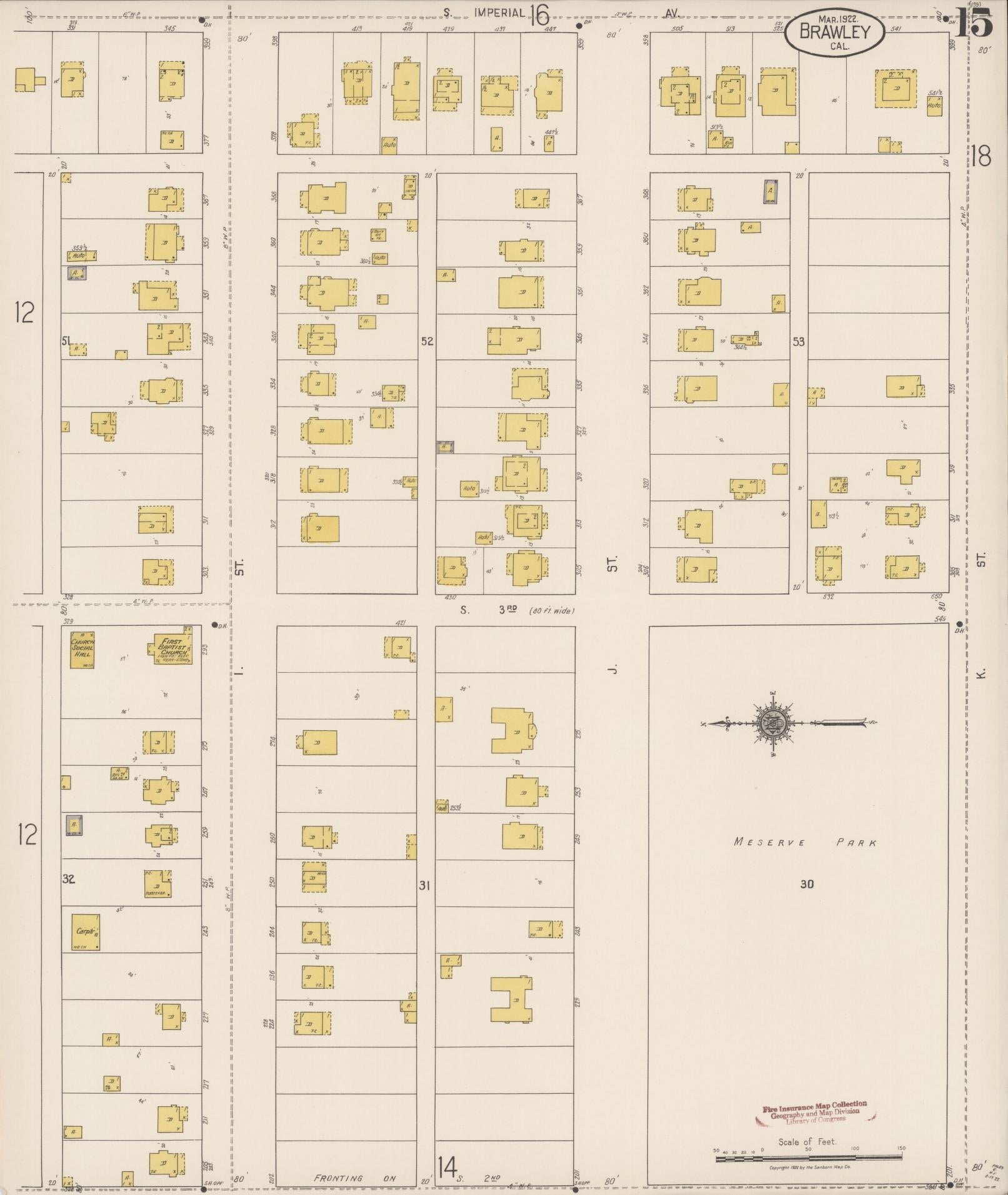 Sanborn Fire Insurance Map from Brawley, Imperial County, California (1922), Sheet #0015 - Historic Sanborn Fire Insurance Map Print, vintage old map wall art, antique decor, genealogy gift, California California map