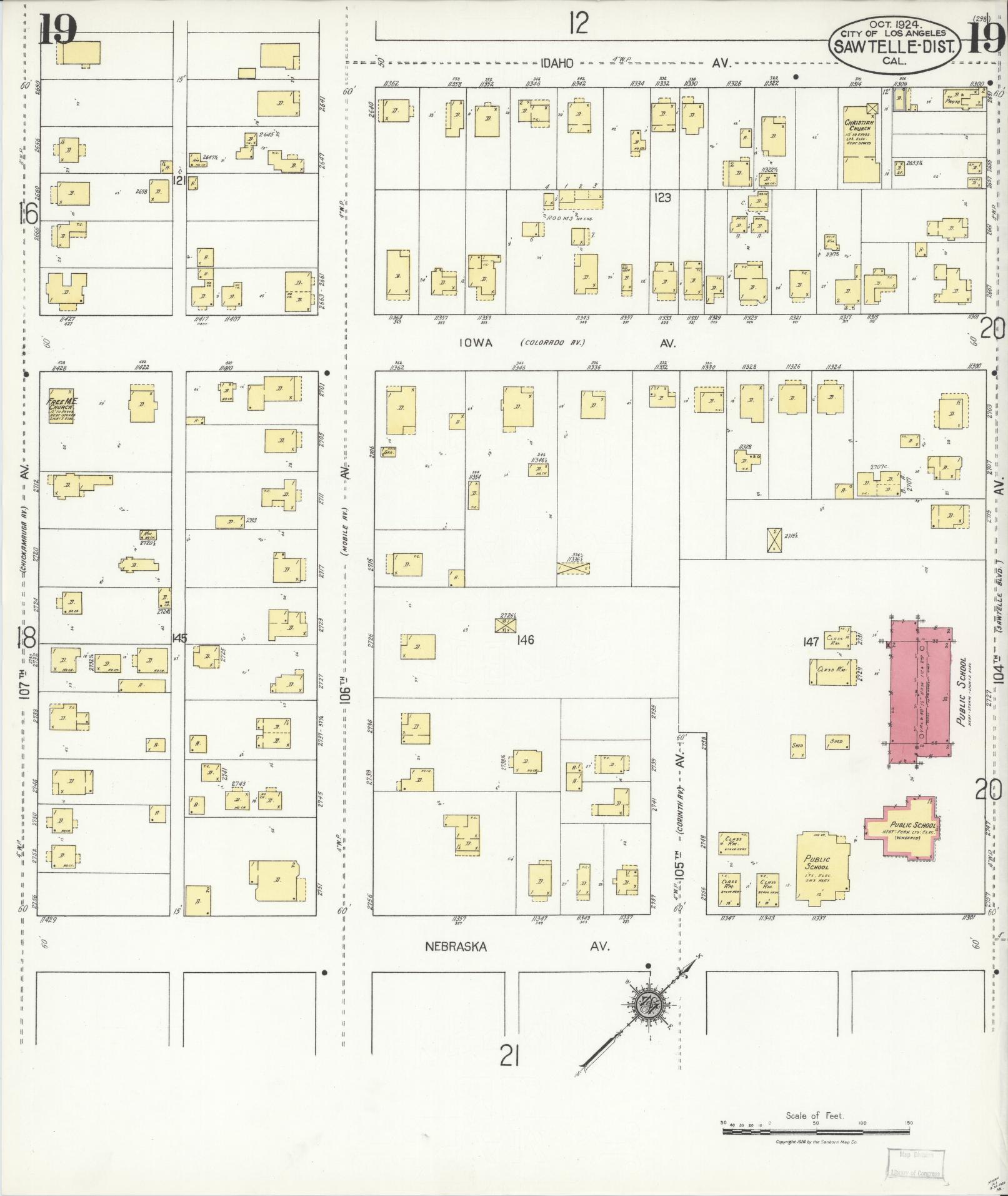 Sanborn Fire Insurance Map from Sawtelle, Los Angeles County, California (1924), Sheet #0019 - Complete Map Set gallery image, historic Sanborn map, vintage wall art, California California