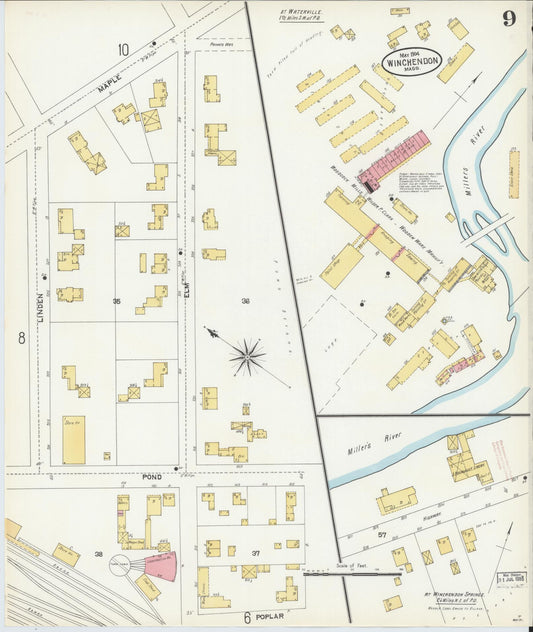 Sanborn Fire Insurance Map from Winchendon, Worcester County, Massachusetts (1904), Sheet #0009 - Historic Sanborn Fire Insurance Map Print, vintage old map wall art, antique decor, genealogy gift, Massachusetts Massachusetts map