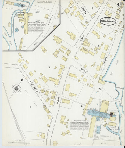 Sanborn Fire Insurance Map from Pascoag, Providence County, Rhode Island (1891), Sheet #0004 - Complete Map Set gallery image, historic Sanborn map, vintage wall art, Rhode Island Rhode Island