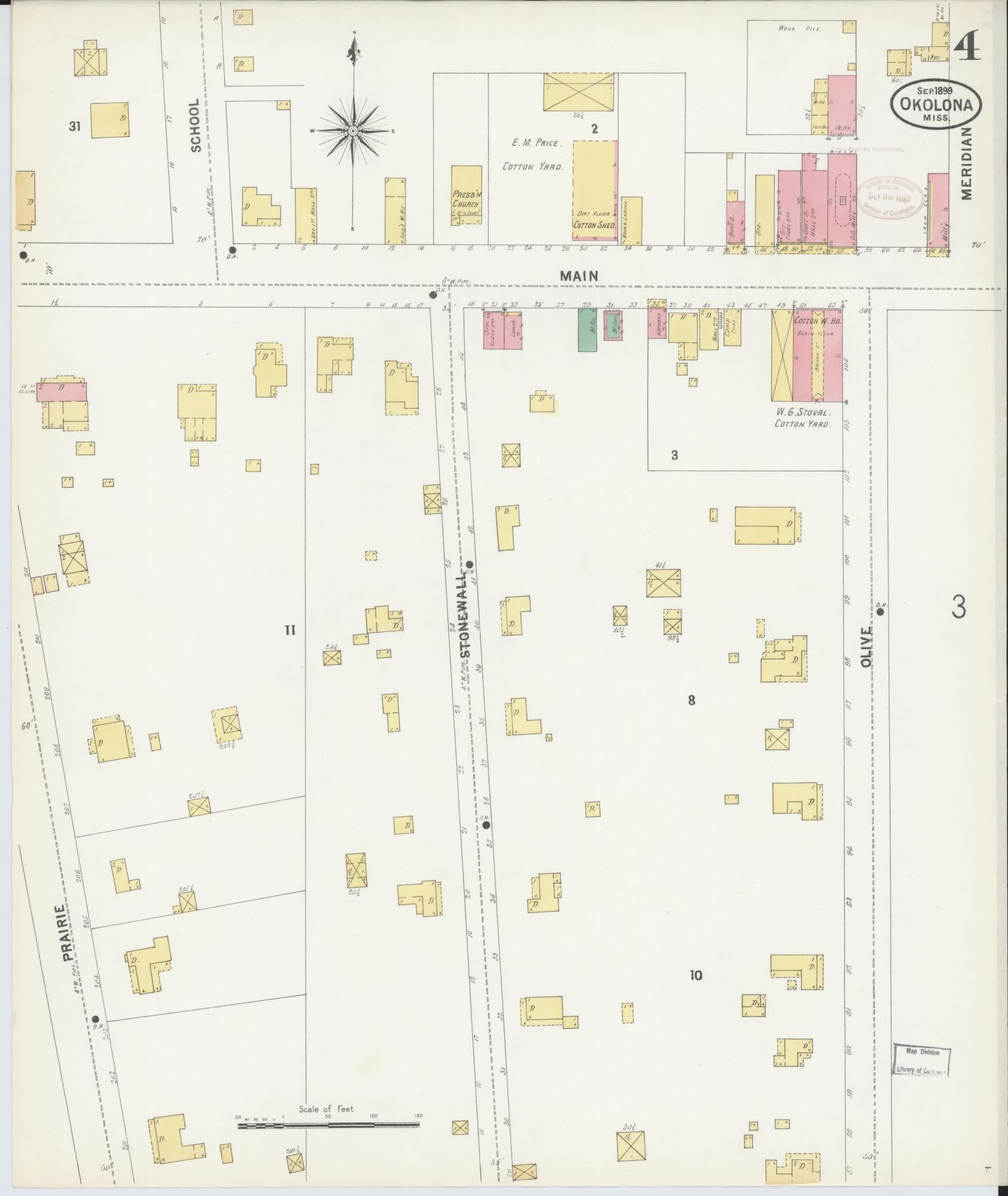 Sanborn Fire Insurance Map from Okolona, Chickasaw County, Mississippi (1899), Sheet #0004 - Historic Sanborn Fire Insurance Map Print, vintage old map wall art, antique decor, genealogy gift, Mississippi Mississippi map
