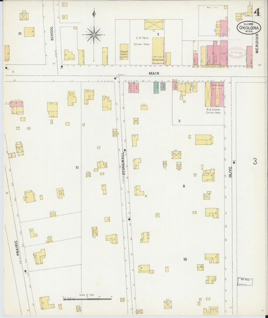 Sanborn Fire Insurance Map from Okolona, Chickasaw County, Mississippi (1899), Sheet #0004 - Historic Sanborn Fire Insurance Map Print, vintage old map wall art, antique decor, genealogy gift, Mississippi Mississippi map