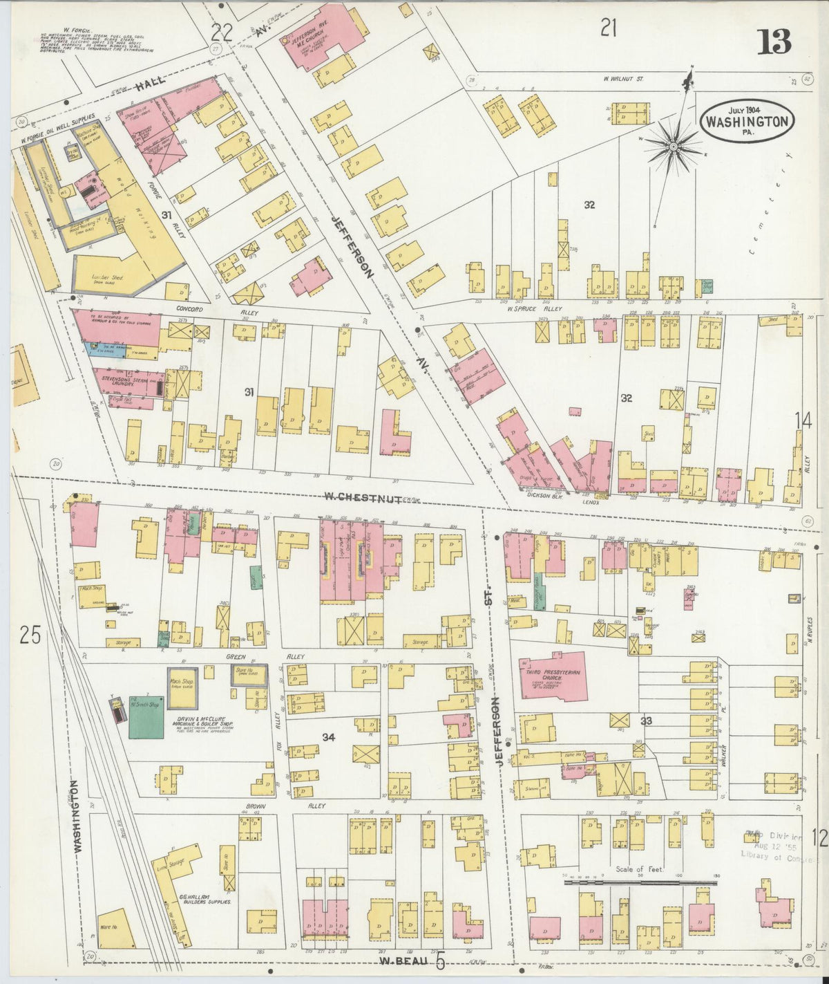 Sanborn Fire Insurance Map from Washington, Washington County, Pennsylvania (1904), Sheet #0013 - Complete Map Set gallery image, historic Sanborn map, vintage wall art, Sanborn Fire Insurance Map from Washington Washington