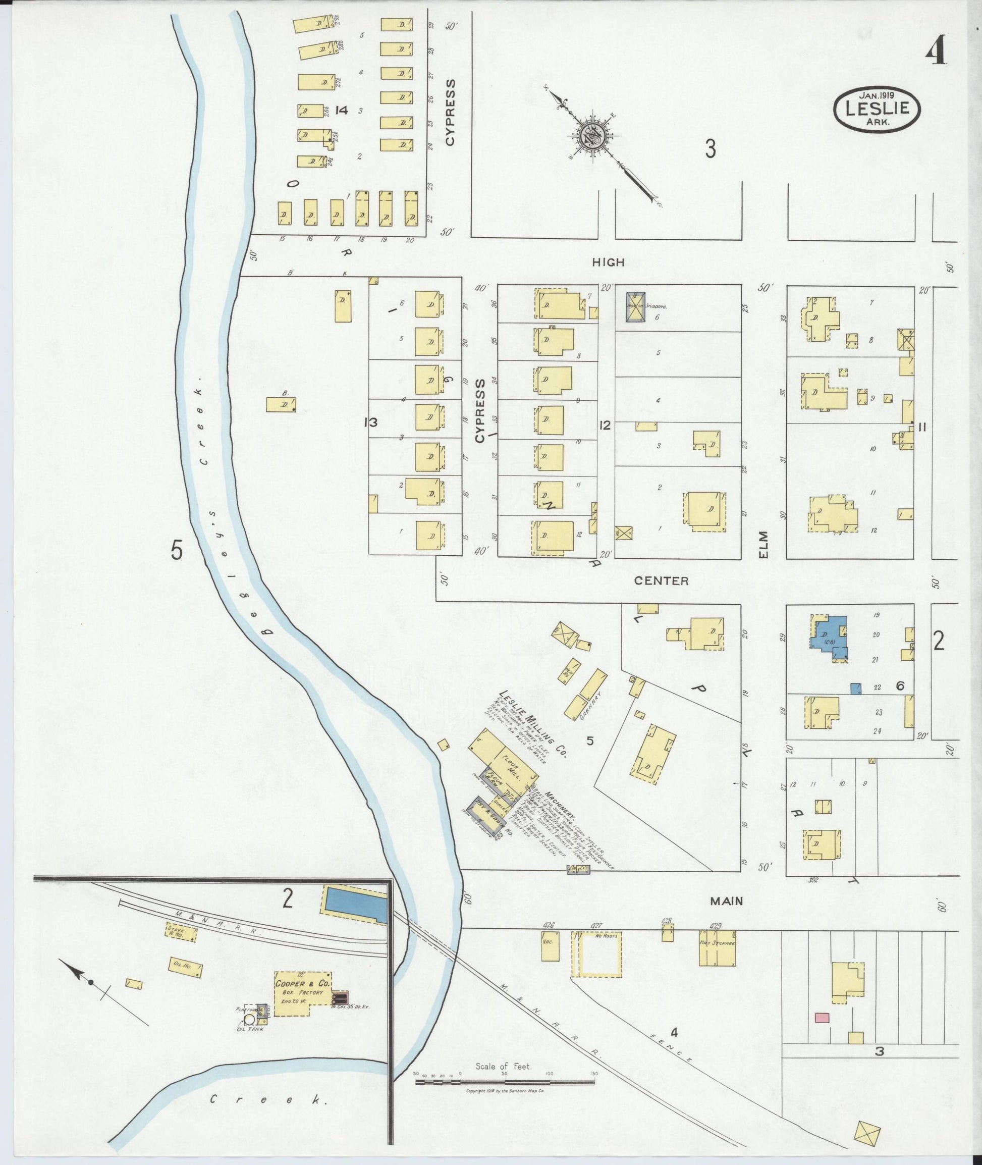 Sanborn Fire Insurance Map from Leslie, Searcy County, Arkansas (1919), Sheet #0004 - Historic Sanborn Fire Insurance Map Print, vintage old map wall art, antique decor, genealogy gift, Arkansas Arkansas map