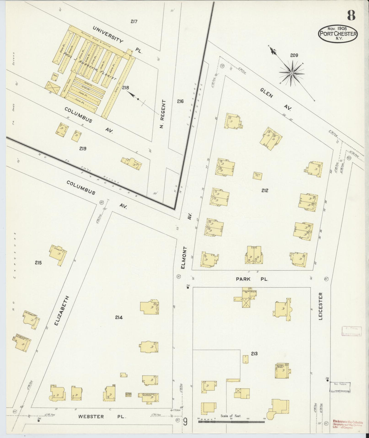 Sanborn Fire Insurance Map from Port Chester, Westchester County, New York (1908), Sheet #0008 - Complete Map Set gallery image, historic Sanborn map, vintage wall art, New York New York