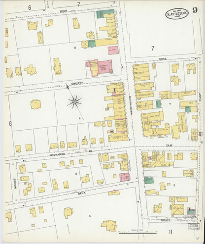 Sanborn Fire Insurance Map from North Attleborough, Bristol County, Massachusetts (1904), Sheet #0009 - Complete Map Set gallery image, historic Sanborn map, vintage wall art, Massachusetts Massachusetts