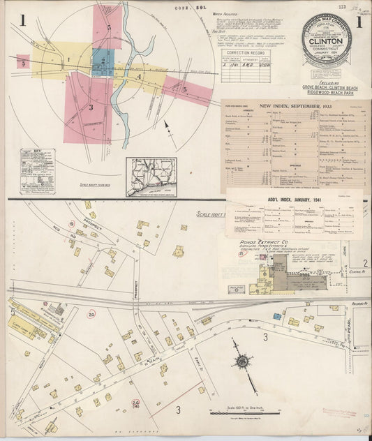 Sanborn Fire Insurance Map from Clinton, Middlesex County, Connecticut (1941), Sheet #0001 - Historic Sanborn Fire Insurance Map Print, vintage old map wall art, antique decor, genealogy gift, Connecticut Connecticut map