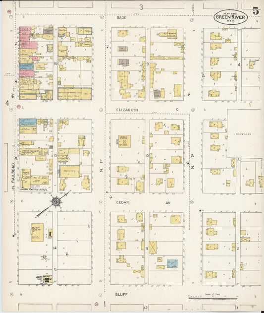 Sanborn Fire Insurance Map from Green River, Sweetwater County, Wyoming (1912), Sheet #0005 - Historic Sanborn Fire Insurance Map Print, vintage old map wall art, antique decor, genealogy gift, Wyoming Wyoming map