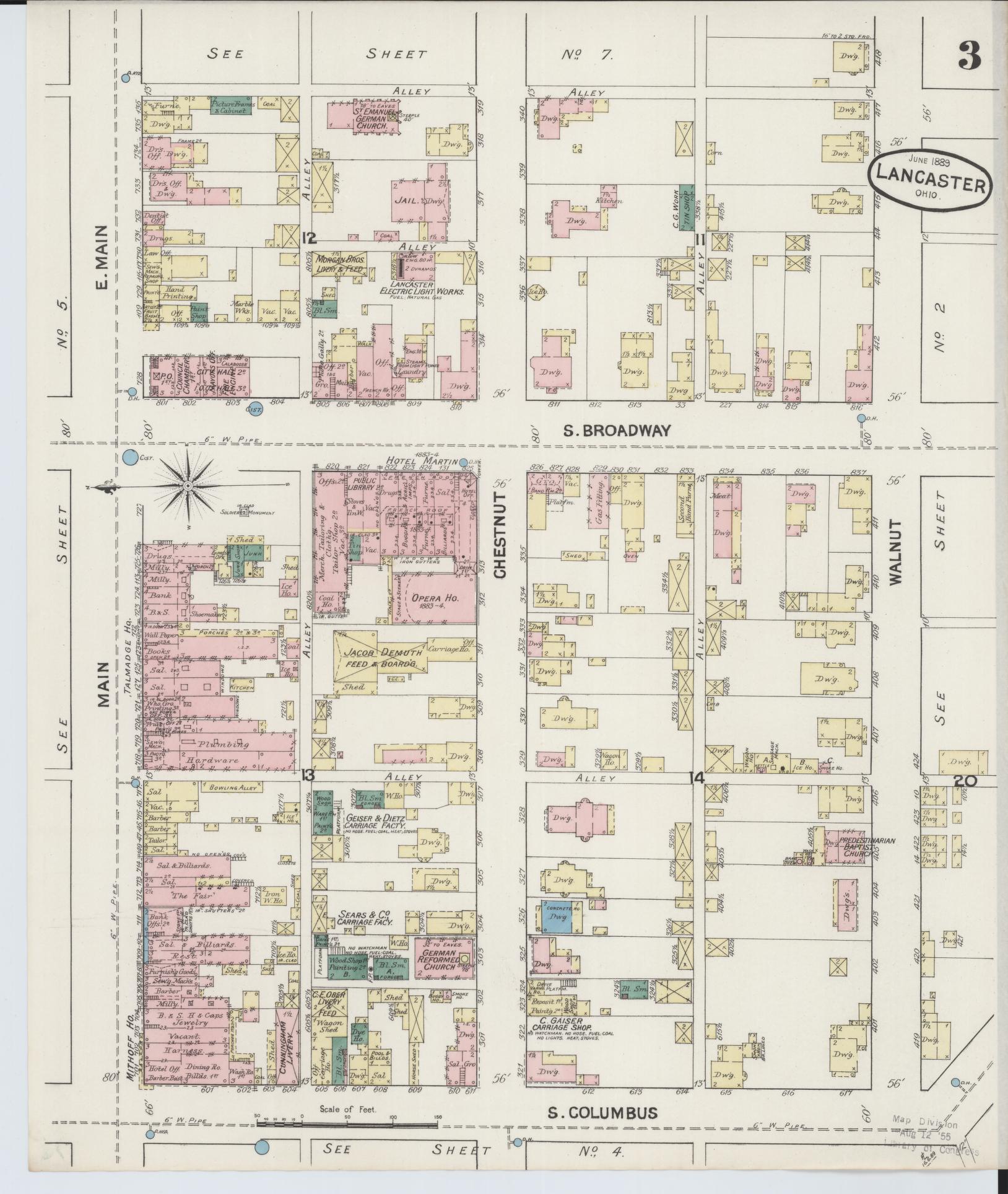 Sanborn Fire Insurance Map from Lancaster, Fairfield County, Ohio (1889), Sheet #0003 - Complete Map Set gallery image, historic Sanborn map, vintage wall art, Ohio Ohio