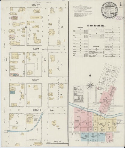 Sanborn Fire Insurance Map from Neillsville, Clark County, Wisconsin (1887), Sheet #0001 - Historic Sanborn Fire Insurance Map Print, vintage old map wall art, antique decor, genealogy gift, Wisconsin Wisconsin map