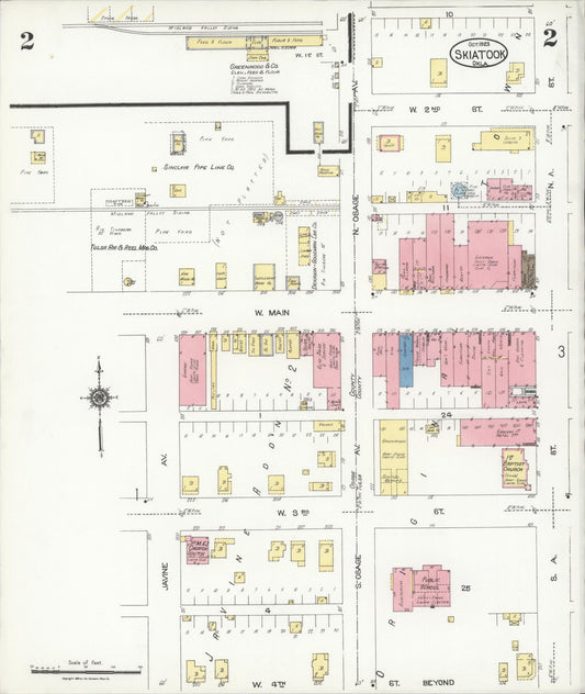 Sanborn Fire Insurance Map from Skiatook, Tulsa And Osage Counties, Oklahoma (1923), Sheet #0002 - Historic Sanborn Fire Insurance Map Print, vintage old map wall art, antique decor, genealogy gift, Oklahoma Oklahoma map