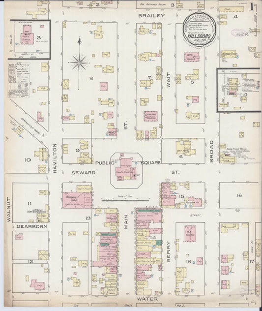 Sanborn Fire Insurance Map from Hillsboro, Montgomery County, Illinois (1886), Sheet #0001 - Historic Sanborn Fire Insurance Map Print, vintage old map wall art, antique decor, genealogy gift, Illinois Illinois map